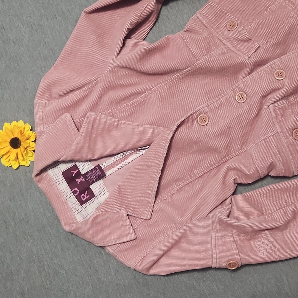 Y2K ROXY Dusty Rose Pink Corduroy Collared Blazer Jacket Coat - Picture 3 of 15